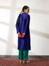 SET Blue Dupion Silk Blend Jacket Top with Jade Green Brocade Pants - 3 piece