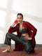Women's Maroon Dupion Silk Blend Jacket Set with Black Brocade Pants 3 Piece Set | Straight Fit, Round Neck, Sleevesless, Pants, Festive Wear, (Silk Blend)