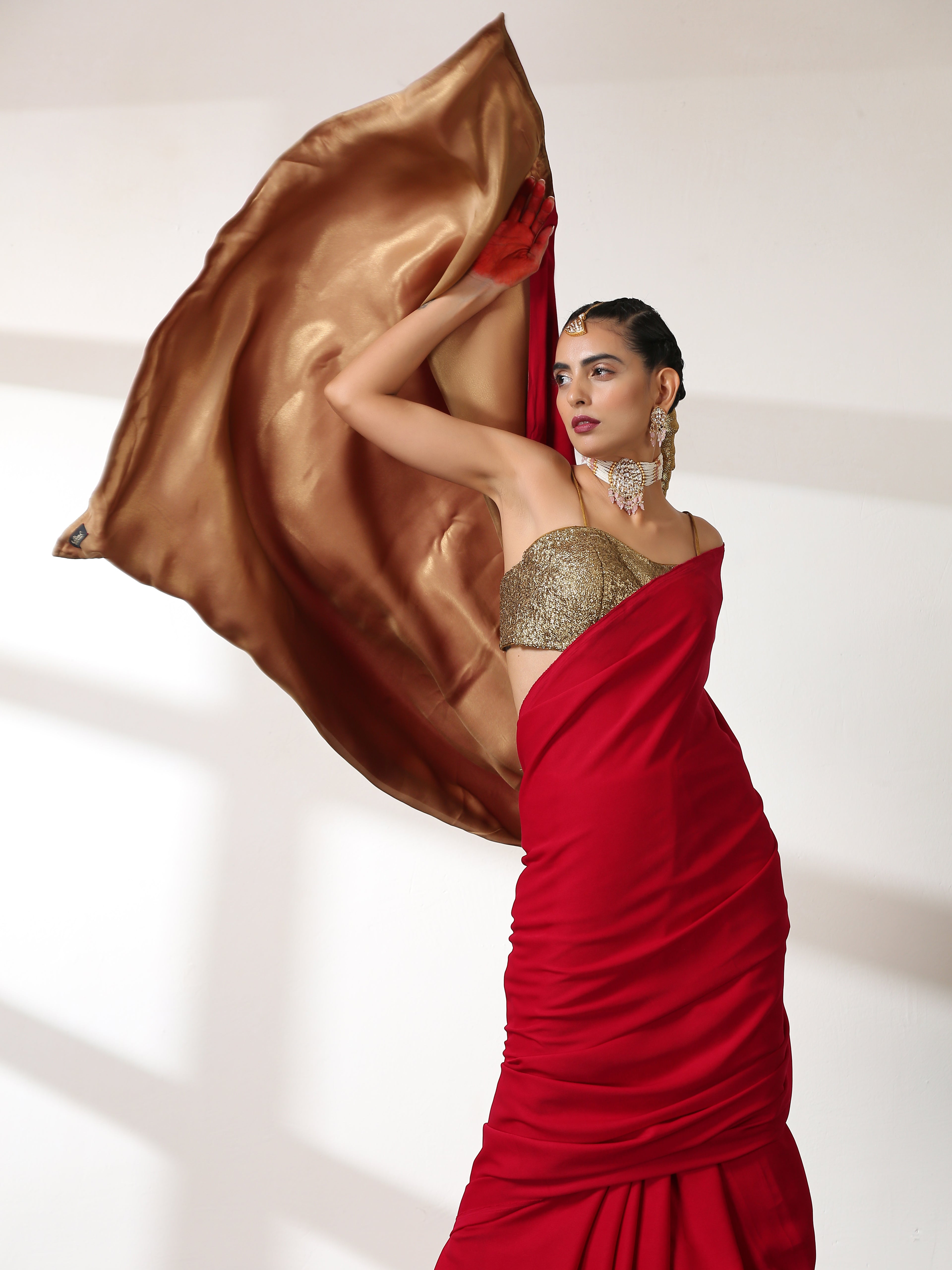 Irresistible red and gold surprise saree — view 3