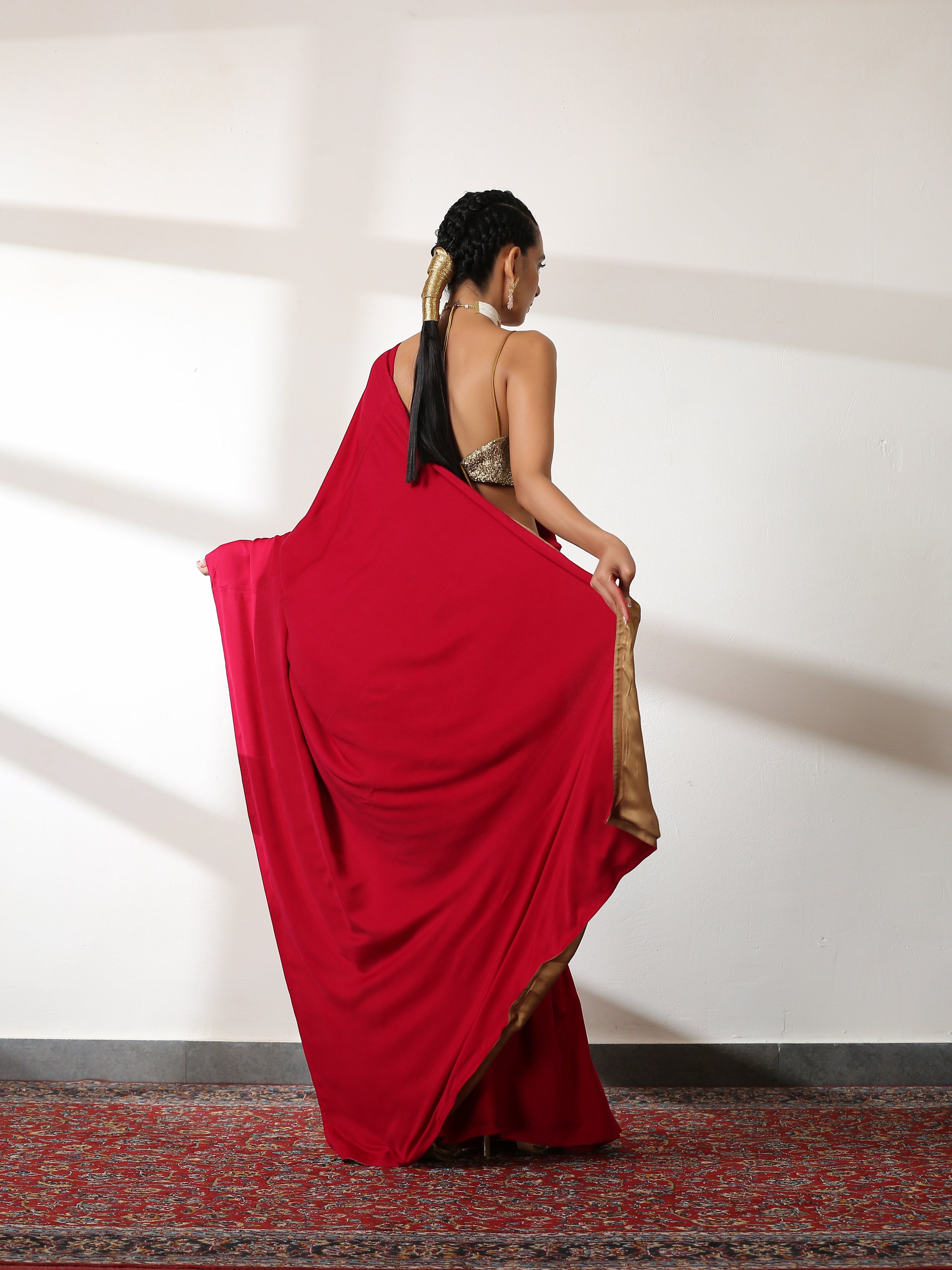 Irresistible red and gold surprise saree — view 6