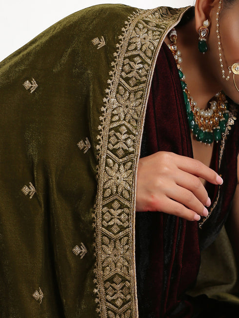 Henna Shawl With All Over Parallel Embroidery