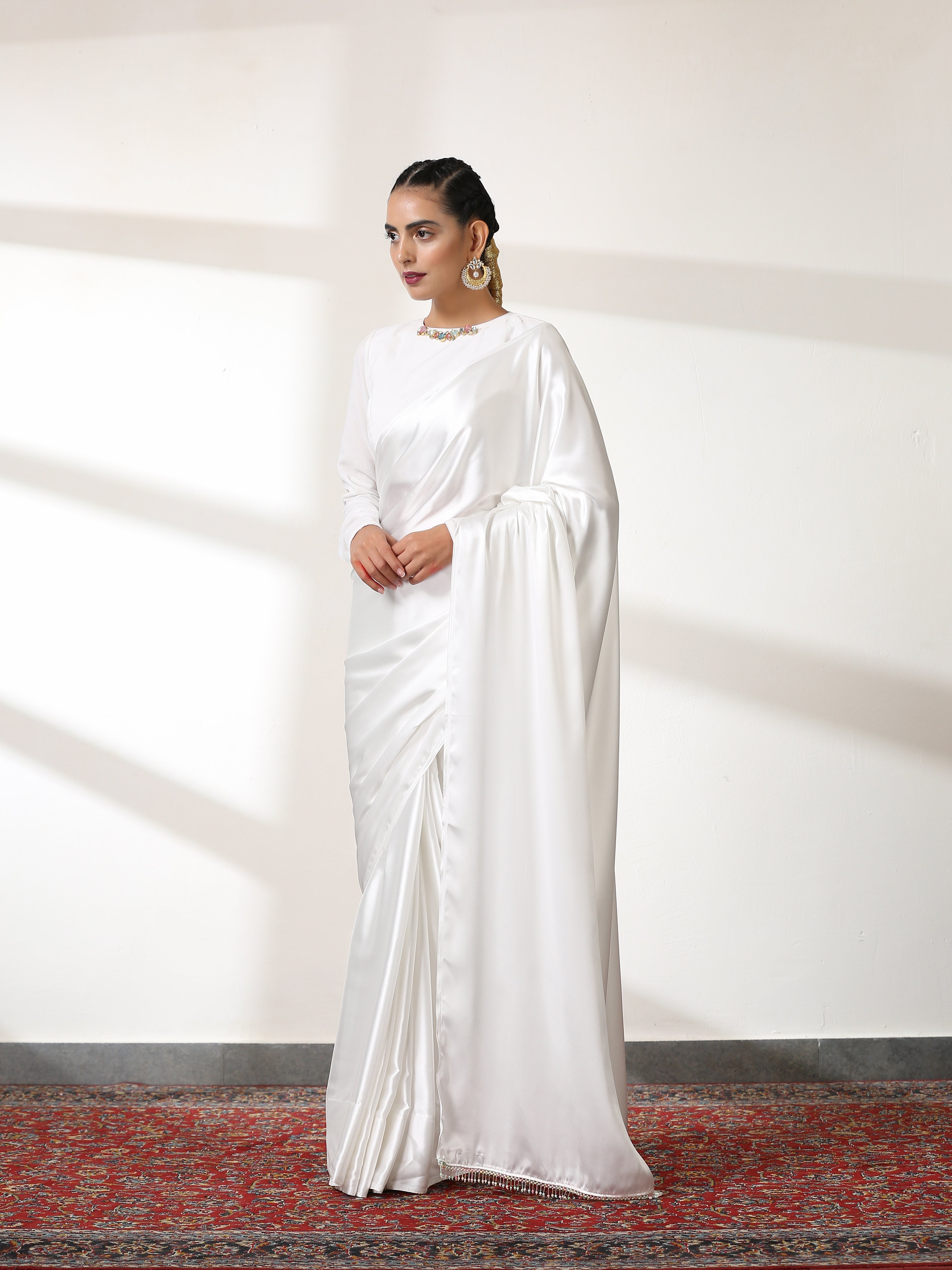 Slice of Heaven White Satin Saree