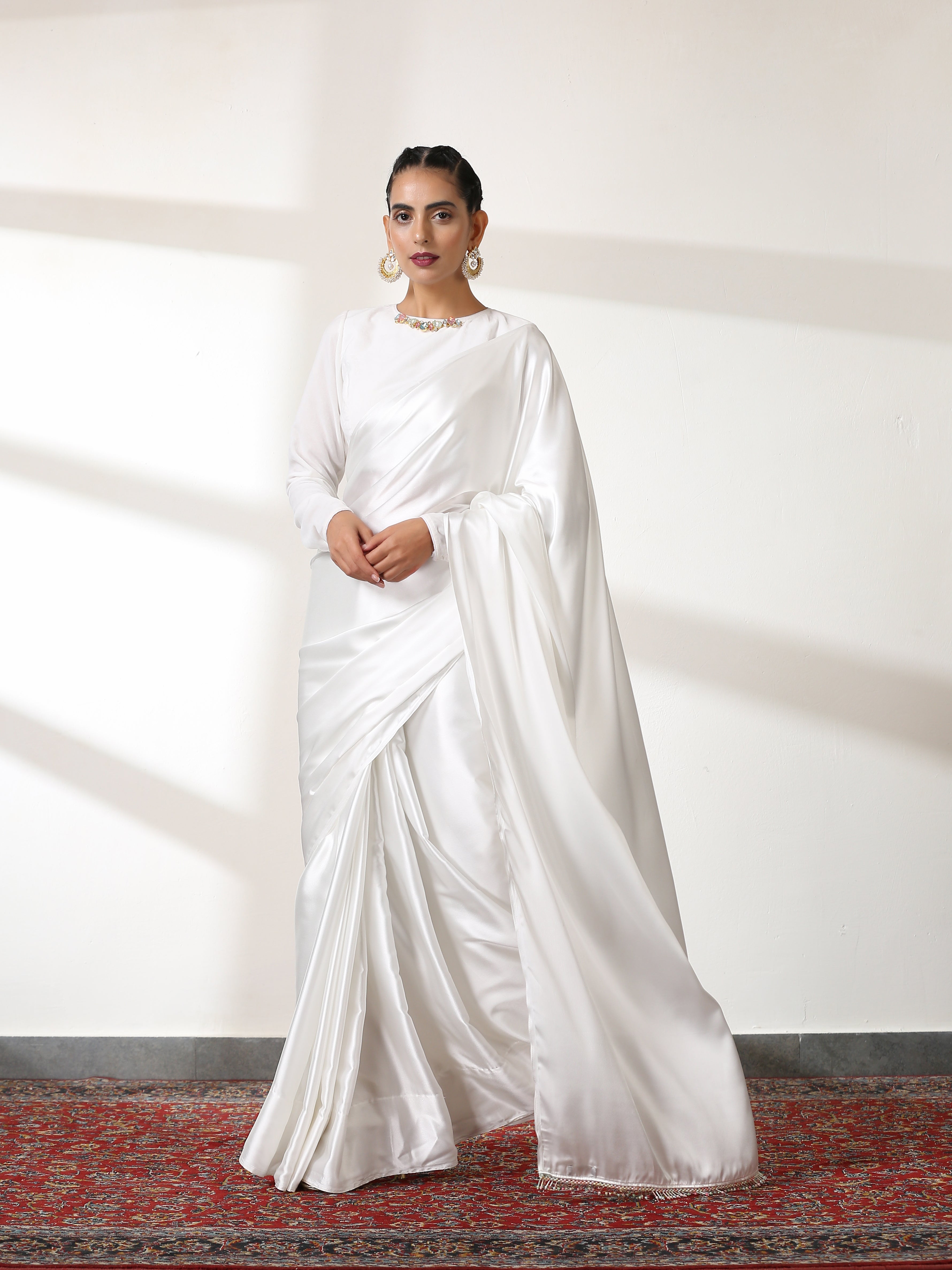 Pochampally-Silk Plain White Saree