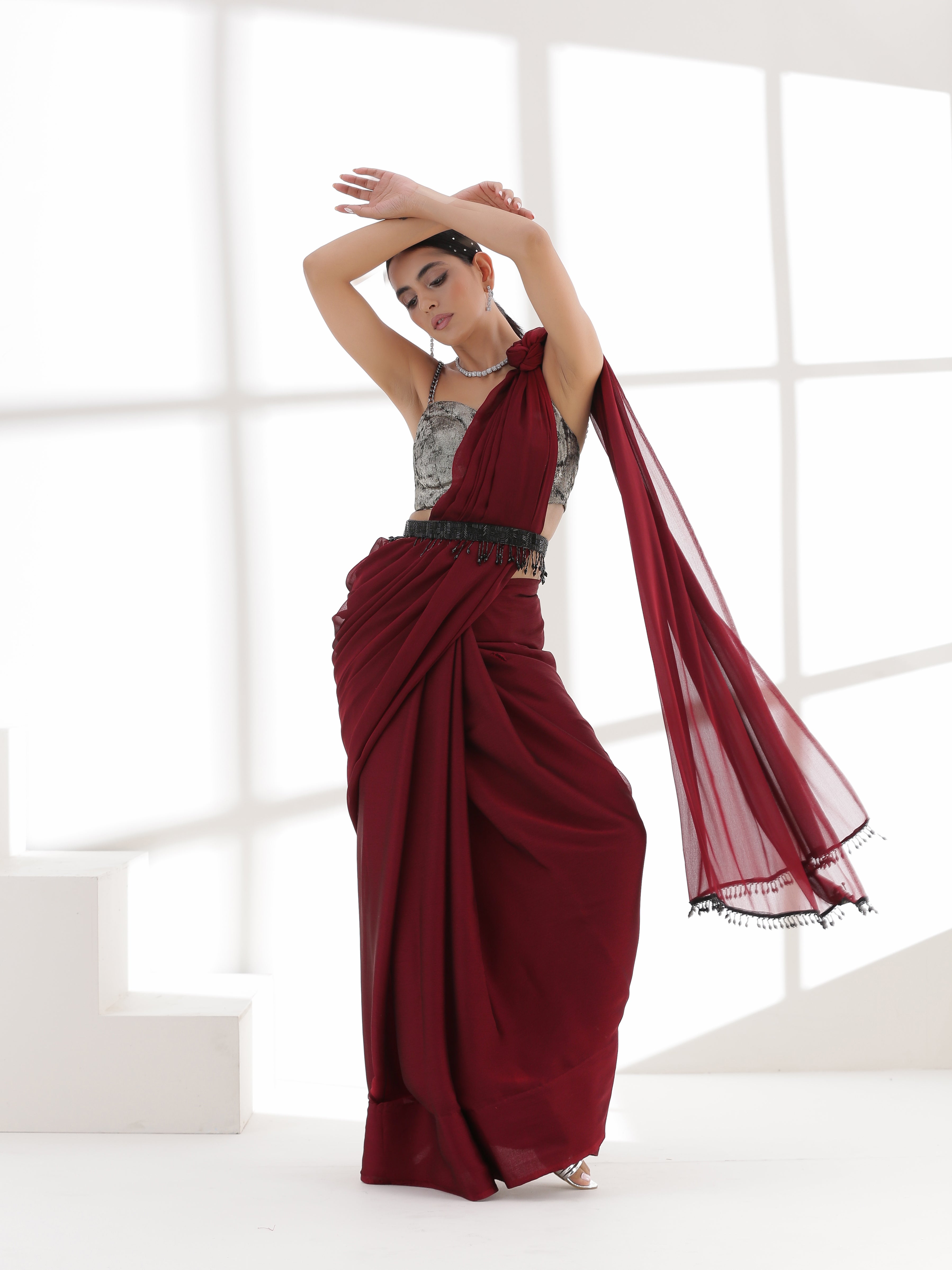 Fatal Rouge Butter Chiffon Saree