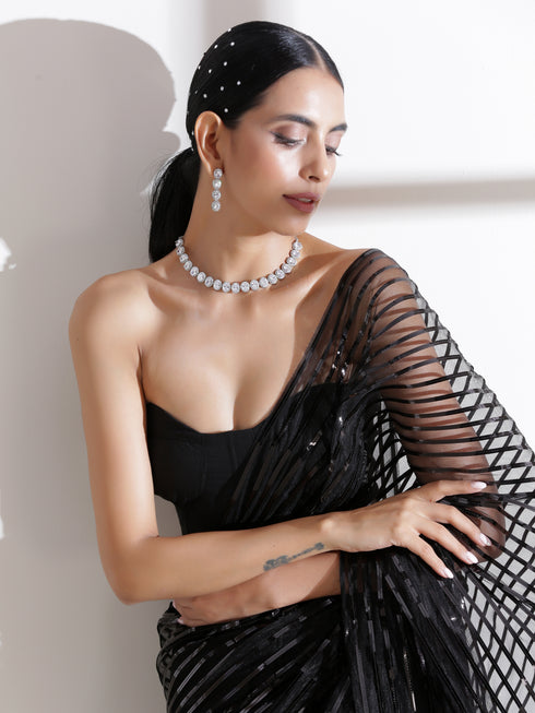 SET | Black Impression Saree With Blouse - 2 Piece