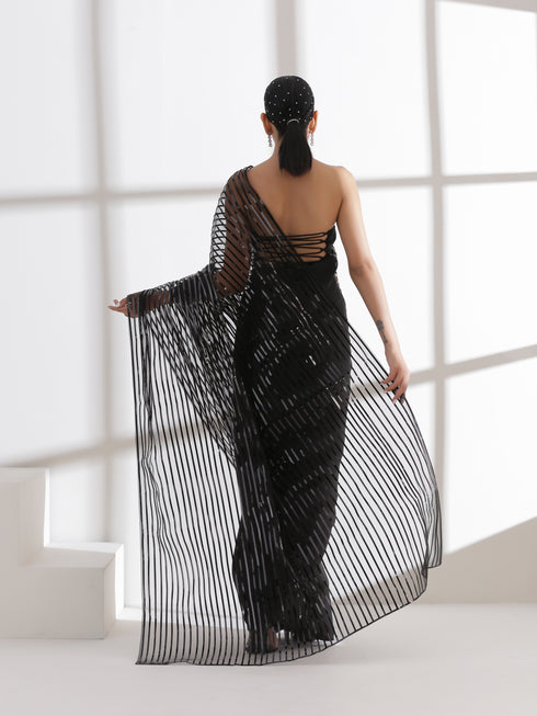 SET | Black Impression Saree With Blouse - 2 Piece