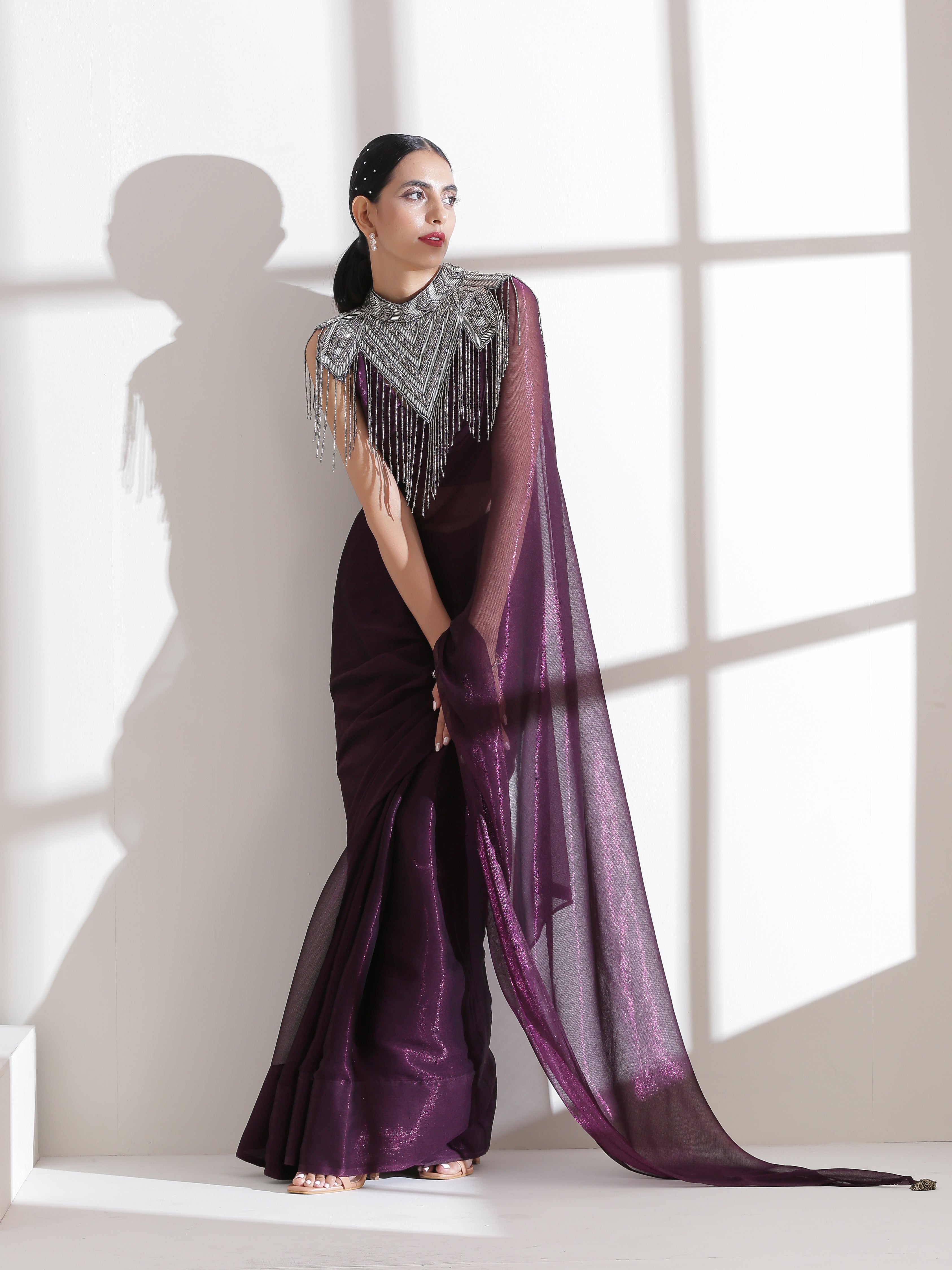 Cape - Silver Grey Beaded Diagonal Cape