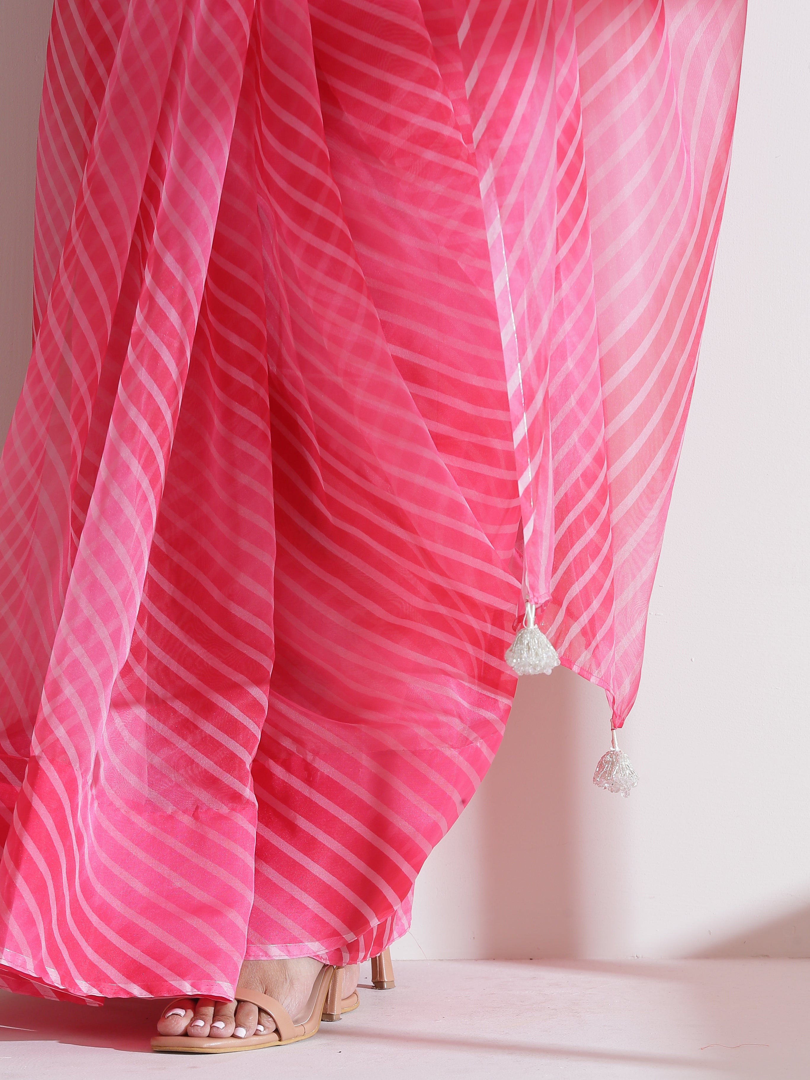 Diagonal Ombre Pink Organza Saree