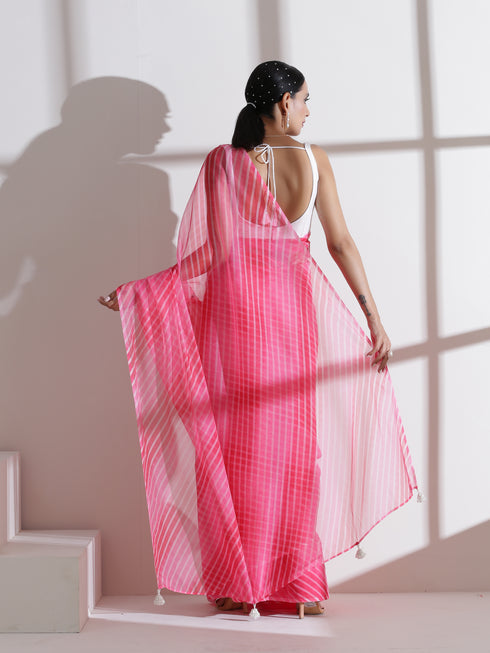 Diagonal Ombre Pink Organza Saree