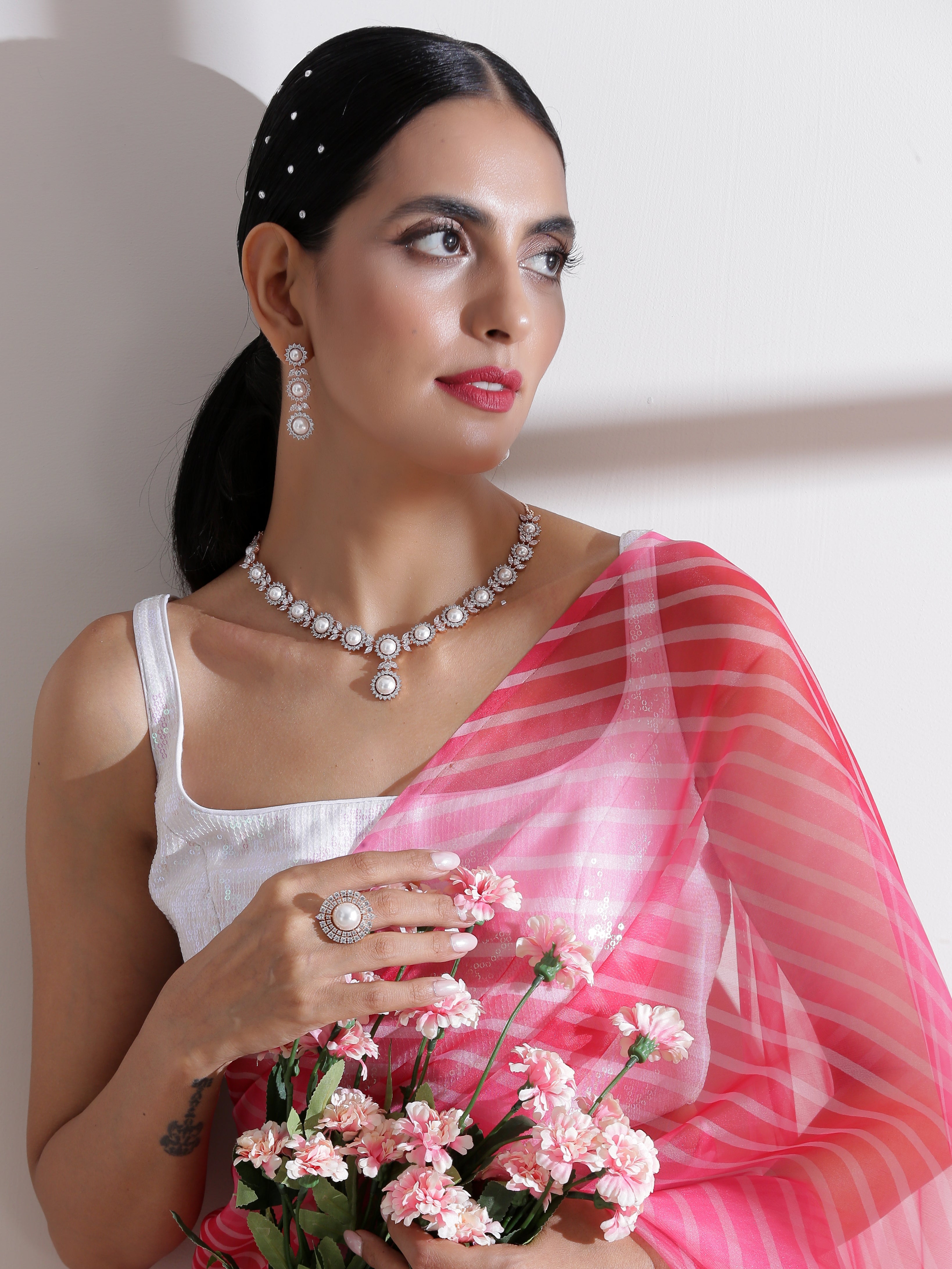 Diagonal Ombre Pink Organza Saree