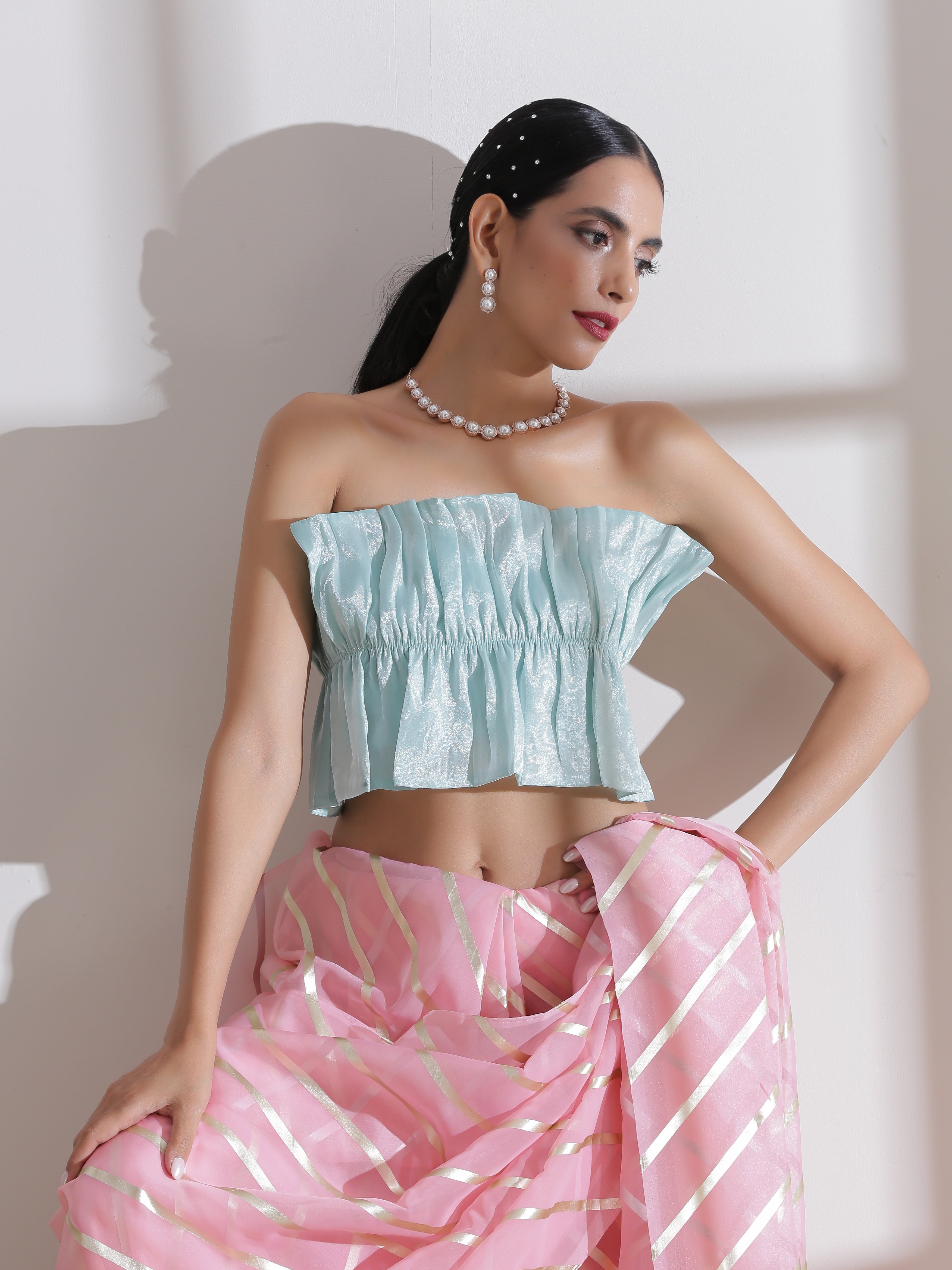 Blouse - Baby Blue Ruffled Blouse