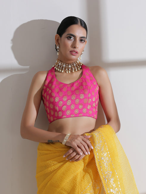 Blouse - Pink Brocade Halter Blouse