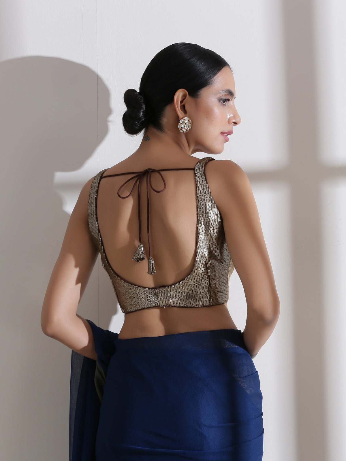 Bronze square neck sequin blouse — view 3
