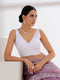 Blouse - White Satin Beaded V-neck Blouse